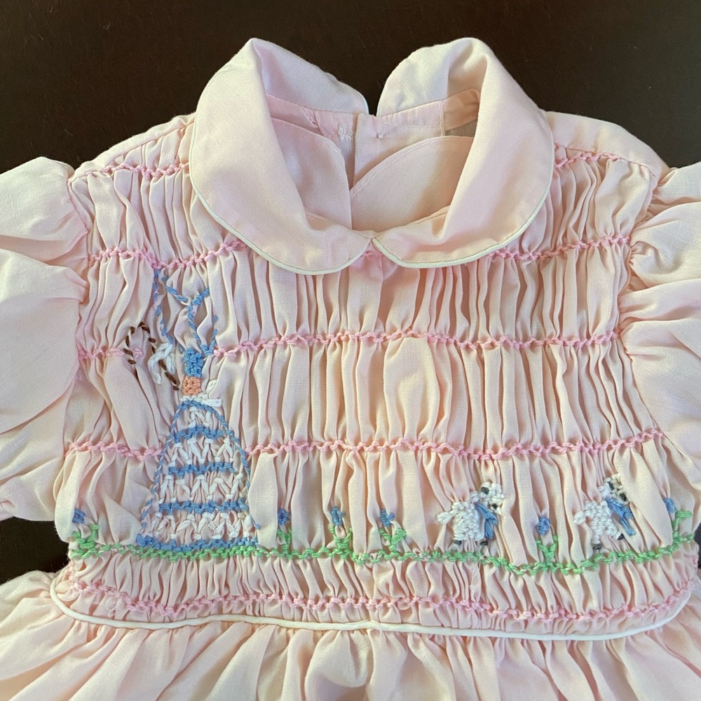 Polly Flinder Hand Smocked vintage pink dress prairie sheep - Picture 3 of 10